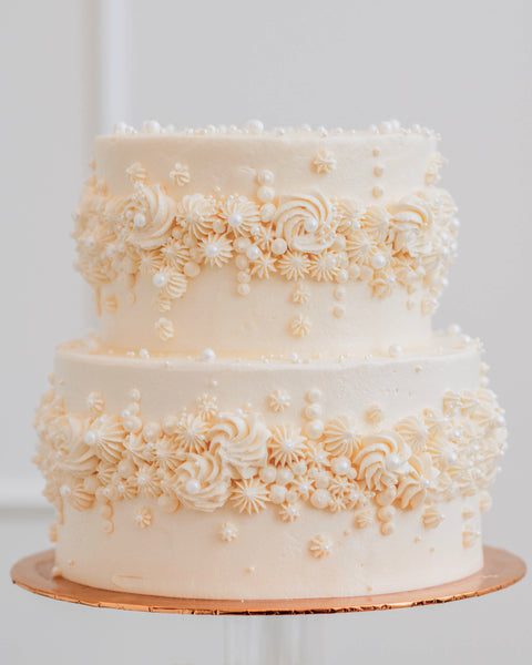 2 Tier Bianco Cake and Cupcakes