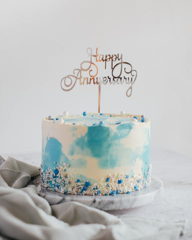 Cake Topper - Happy Anniversary (Silver)
