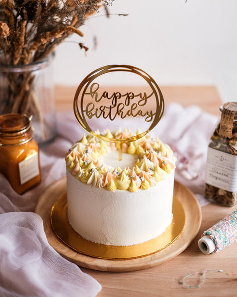 Cake Topper - Happy Birthday Round (Gold)
