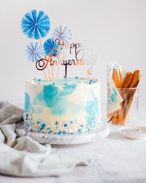 Cake Topper - Happy Anniversary (Silver)