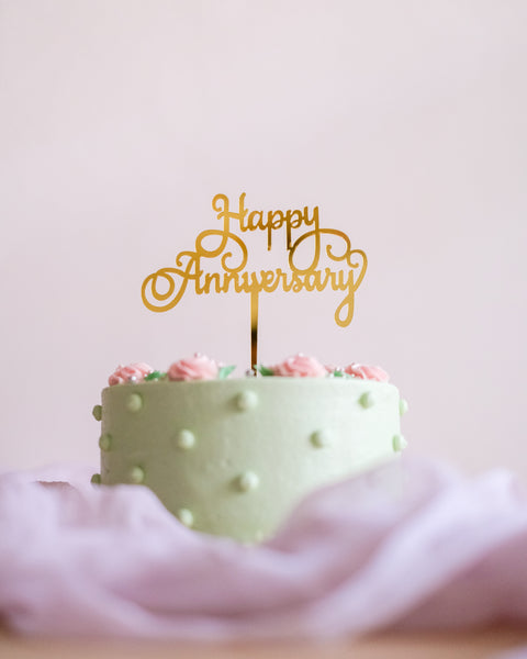 Cake Topper - Happy Anniversary (Gold)