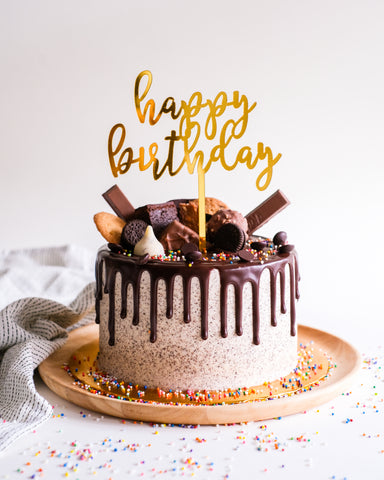 Cake Topper - Happy Birthday Calligraphy (Gold)