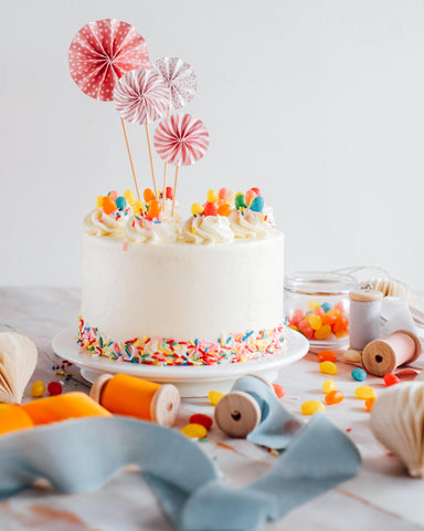 Funfetti cake with Pink Paper Pinwheel cake topper