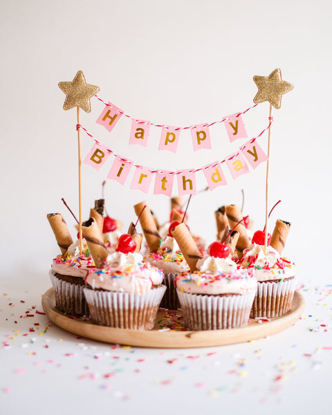 Cake Topper - Birthday Bunting (Pink)